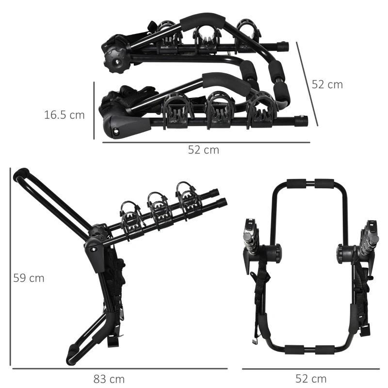 HOMCOM Suport Posterior Bicicleta Pentru Masina pentru 3 Biciclete Max 45 kg din Otel