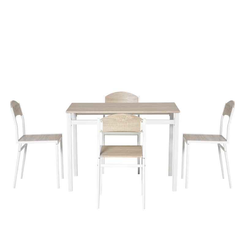 HOMCOM Set Masă de Prânz din 5 Piese cu 1 Masă Dreptunghiulară și 4 Scaune, 100x63x76,5 cm, Gri și Alb