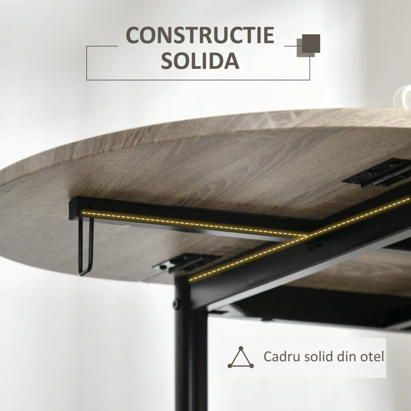 HOMCOM Set de sufragerie din 3 piese cu 2 scaune si 1 masa ovala din MDF si otel pentru spatii limitate, culoarea lemnului(m-8)