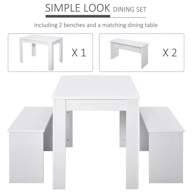 HOMCOM Set de luat masa Masuta cu 2 Banci in Stil Modern Alb 110 x 70 x 75cm