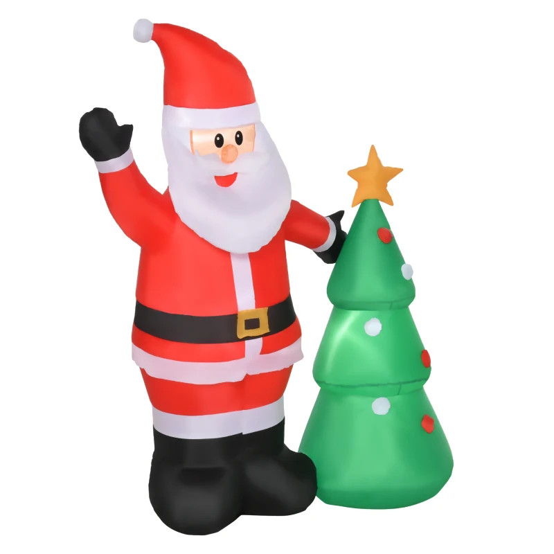 HOMCOM Pai Natal Inflável com Árvore de Natal com 3 Luzes LED e Inflador Elétrico Decoração de Natal para Exteriores Interiores 124x62x150cm Multicor