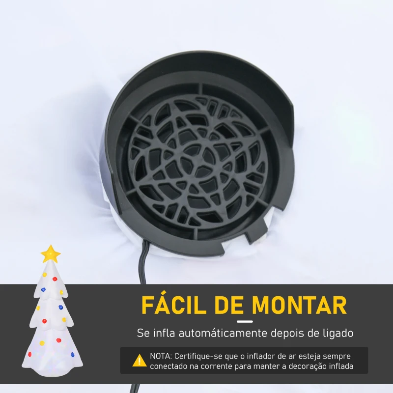 HOMCOM Árvore de Natal Inflável 158cm de Altura com Luzes LED e Inflador Decoração de Natal para Interiores Exteriores 67x61x158cm Branco