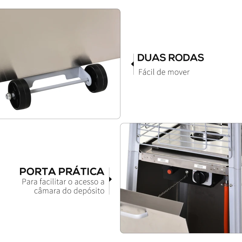 Outsunny Aquecedor a Gás para Exterior Pirâmide 10,5KW Aquecedor de Exterior de Propano Aço Inoxidável com Funda Protetora Regulador Mangueira e Rodas Ø49,5x227cm Prata