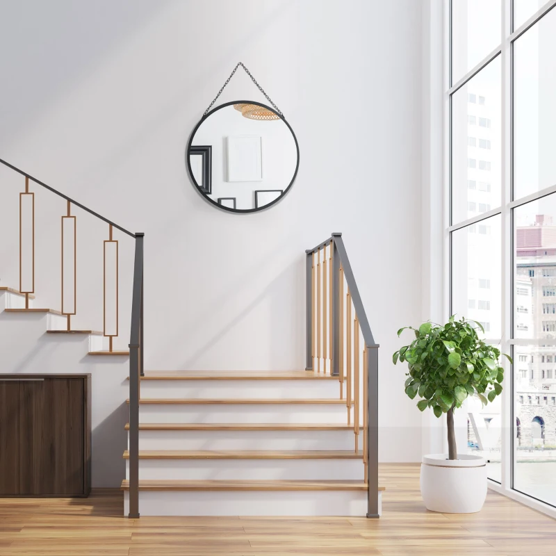 HOMCOM Lustro okrągłe z dekoracyjnym zawieszeniem 50 cm x 50 cm x 2,2 cm Srebrny + Czarny