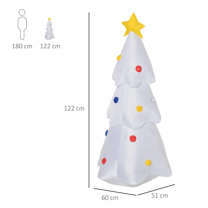 HOMCOM Árvore de Natal Inflável 122cm de Altura com Luzes LED e Inflador Decoração de Natal para Interiores Exteriores 60x51x122cm Branco