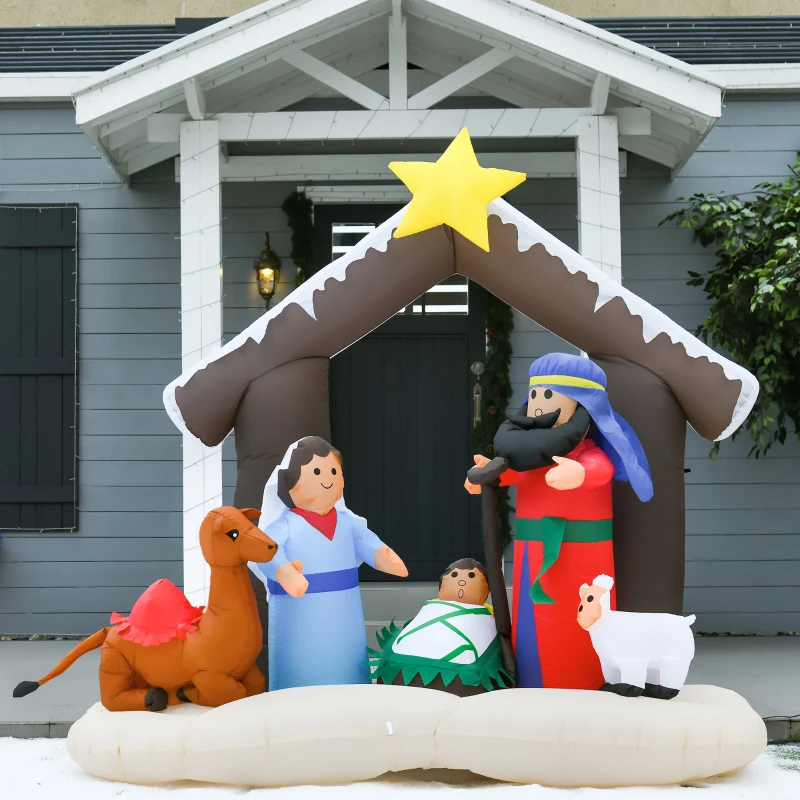 HOMCOM Decoração Inflável de Natal 183cm com Luzes LED Inclui Inflador Nascimento de Jesús para Festas Jardim Exterior 201x100x186cm Multicor