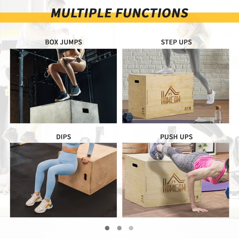 HOMCOM Cutie Pliometrica 3‑in‑1 – Lemn pentru Antrenament Sarituri