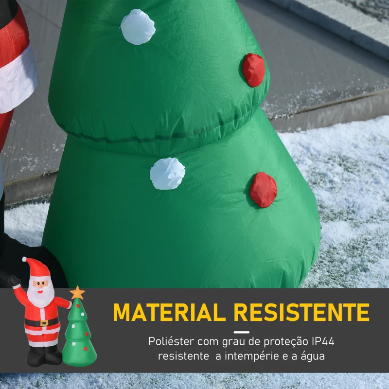 HOMCOM Pai Natal Inflável com Árvore de Natal com 3 Luzes LED e Inflador Elétrico Decoração de Natal para Exteriores Interiores 124x62x150cm Multicor