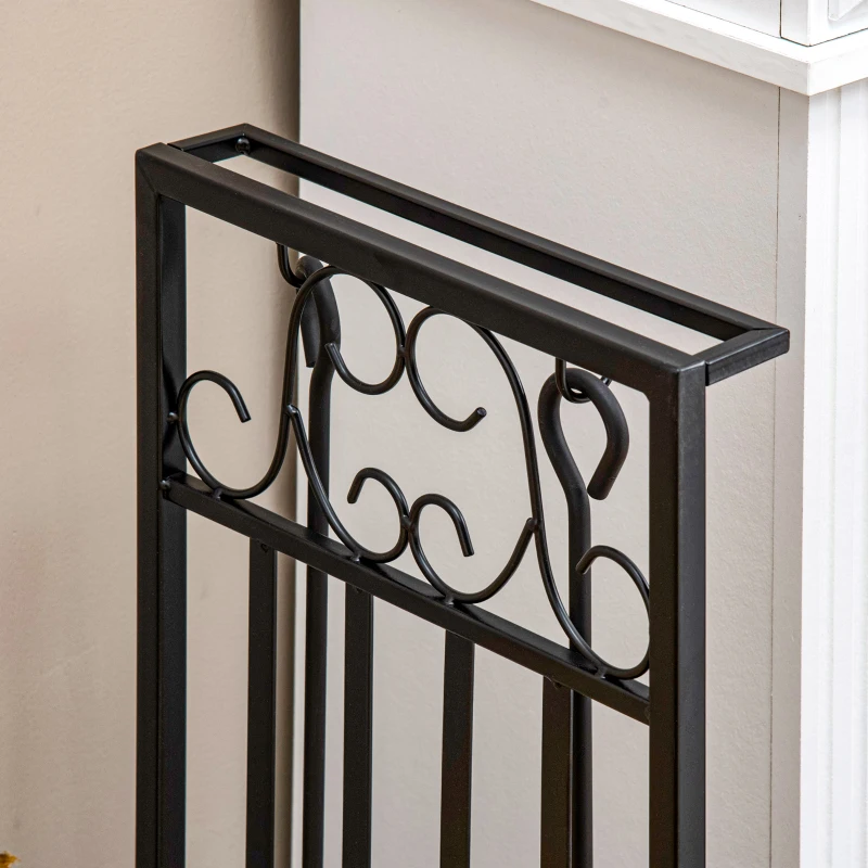HOMCOM Suporte para Lenhas 75x30x60cm Porta Lenha com Desenho Vintage com 4 Ferramentas Base Elevada Carga Máxima 100kg Aço Preto