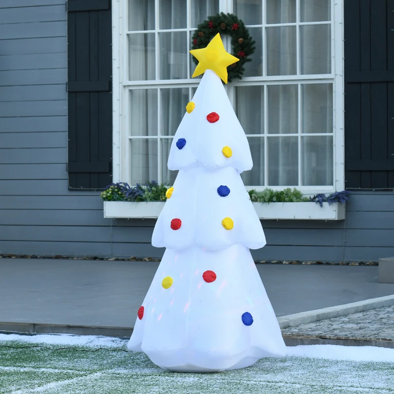 HOMCOM Árvore de Natal Inflável 158cm de Altura com Luzes LED e Inflador Decoração de Natal para Interiores Exteriores 67x61x158cm Branco