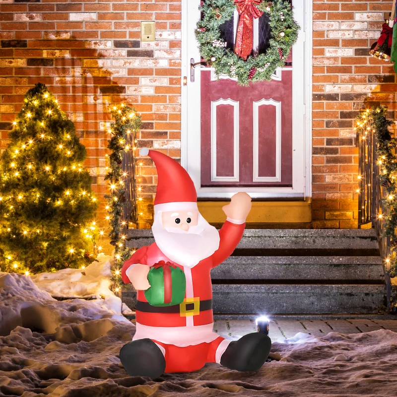 HOMCOM Pai Natal Insuflável de 1,2 m com Presente Decoração de Natal Iluminação LED 70x50x120cm Multicolorido