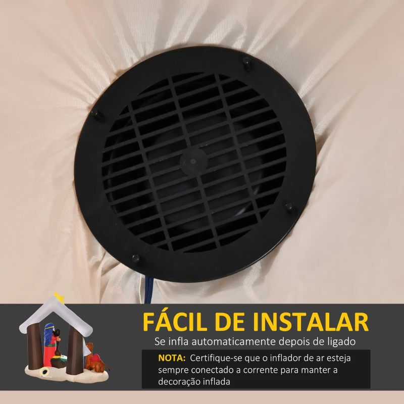 HOMCOM Decoração Inflável de Natal 183cm com Luzes LED Inclui Inflador Nascimento de Jesús para Festas Jardim Exterior 201x100x186cm Multicor