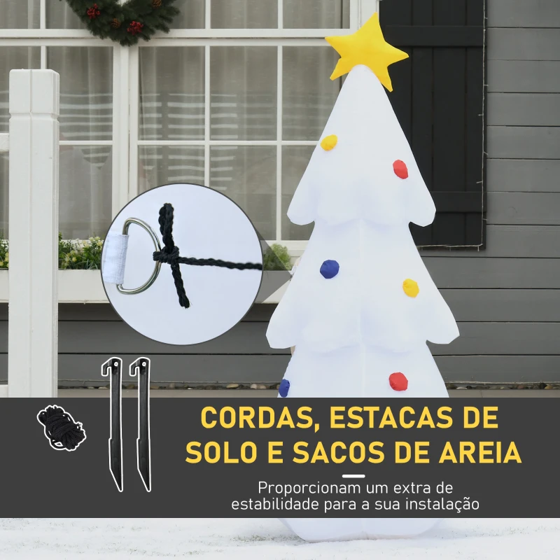 HOMCOM Árvore de Natal Inflável 122cm de Altura com Luzes LED e Inflador Decoração de Natal para Interiores Exteriores 60x51x122cm Branco