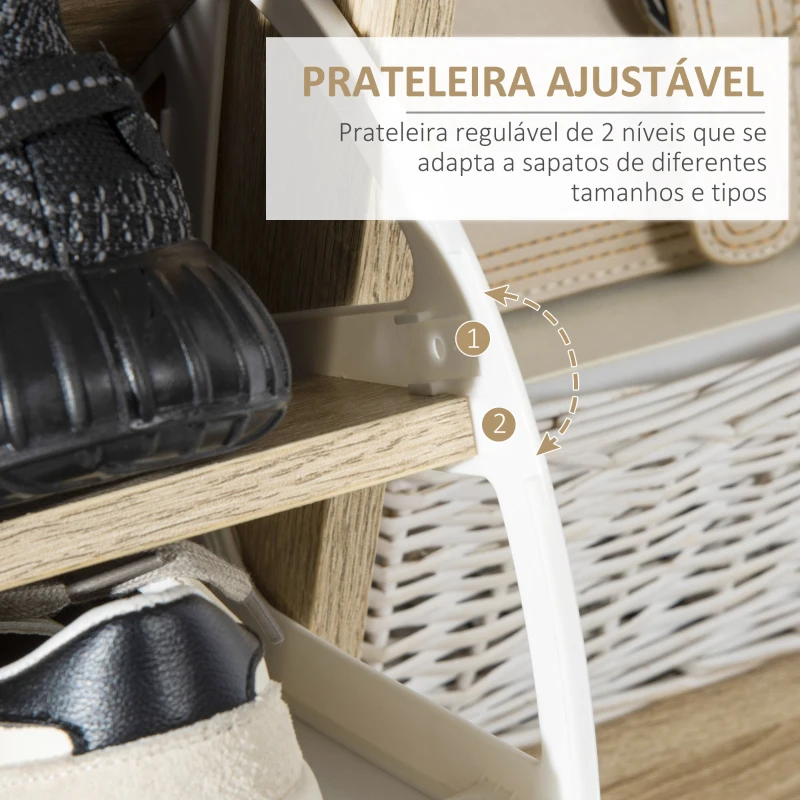 HOMCOM Sapateira para 8 Pares de Sapatos com 2 Gavetas Prateleira Aberta e Porta 80x25,5x112,5cm Madeira e Branco