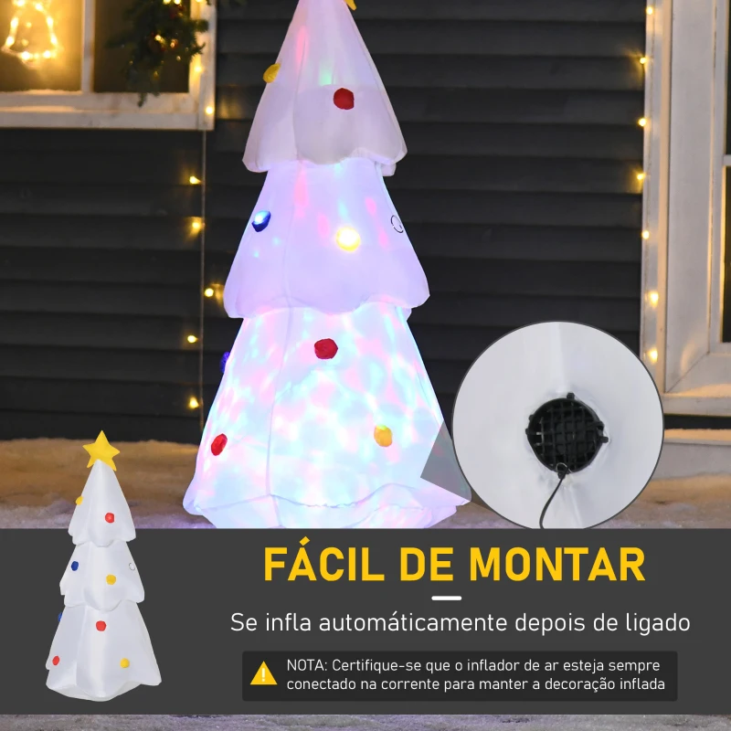 HOMCOM Árvore de Natal Inflável 122cm de Altura com Luzes LED e Inflador Decoração de Natal para Interiores Exteriores 60x51x122cm Branco