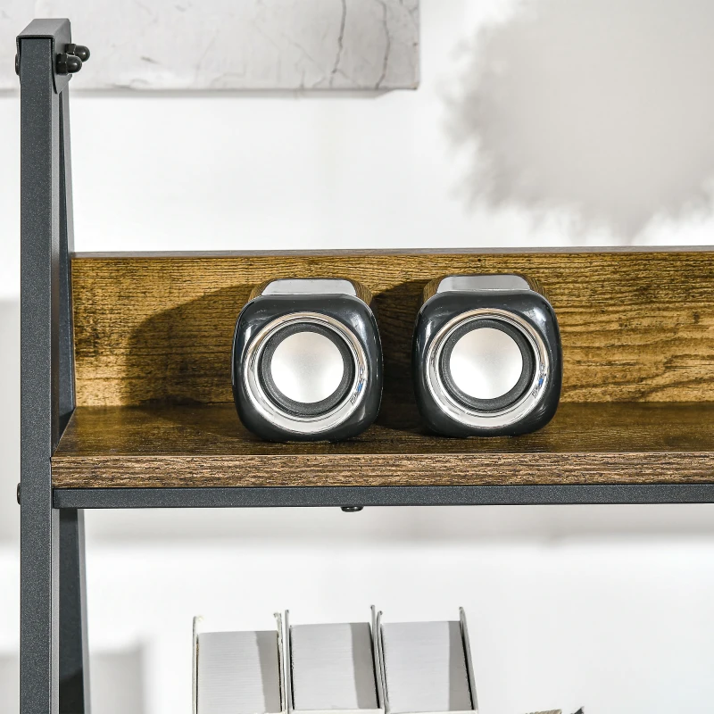 HOMCOM Leiterregal im Industriedesign 4 Regale 63,5 cm x 44 cm x 121 cm Holzwerkstoff Stahl Braun + Schwarz