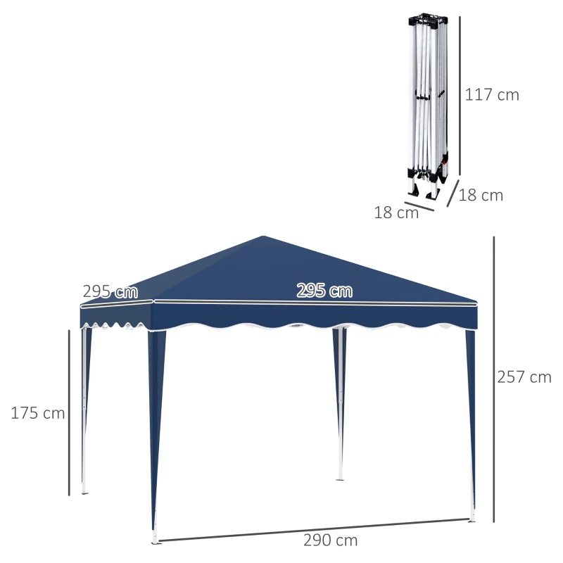 Outsunny Folding Pavilion 3 x 3 m Garden Gazebo foldable Party Tent adjustable height Gazebo with carrying bag UV protection Steel Oxford Blue