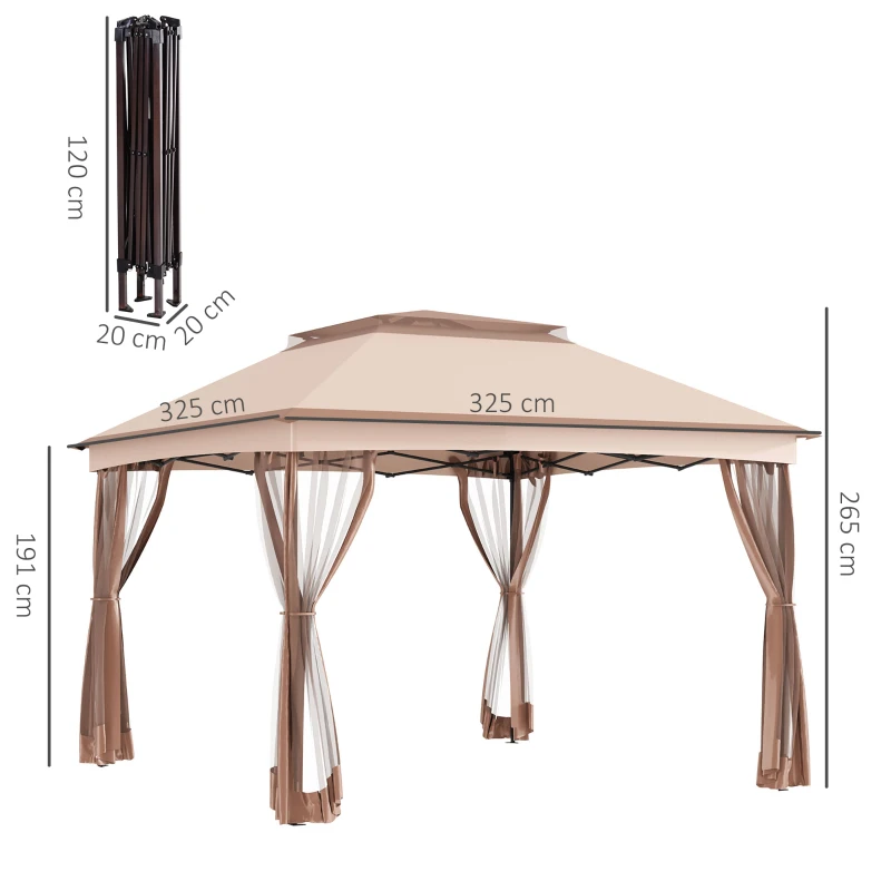 Outsunny Paviljoen met zijwanden partytent tuintent popup 3,25 x 3,25 m khaki