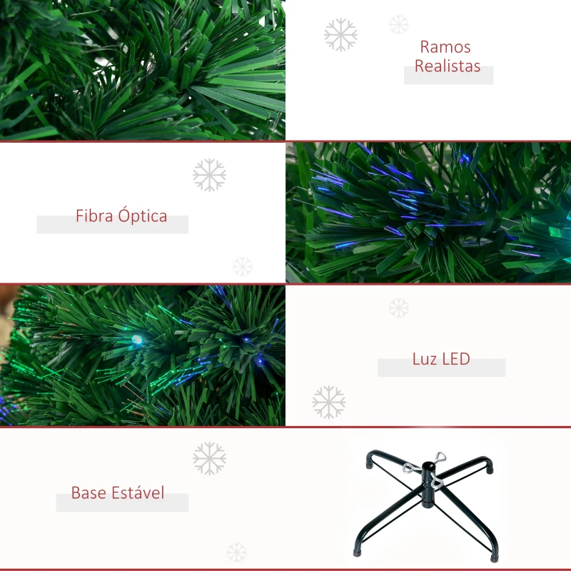 HOMCOM Árvore de Natal 120 cm Árvore de Natal Artificial com 130 Ramos 16 Luzes LED e Fibra Óptica Ø60x120 cm Verde