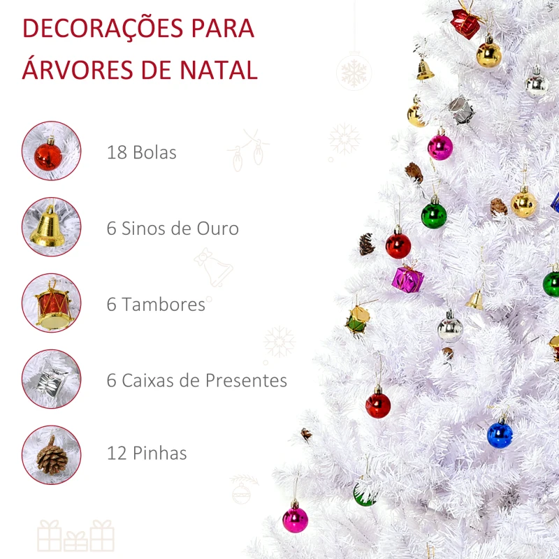 HOMCOM Árvore de Natal Artificial 150cm com 680 Ramos de PVC 48 Decorações Incluidas Decoração de Natal Φ85x150cm Branco