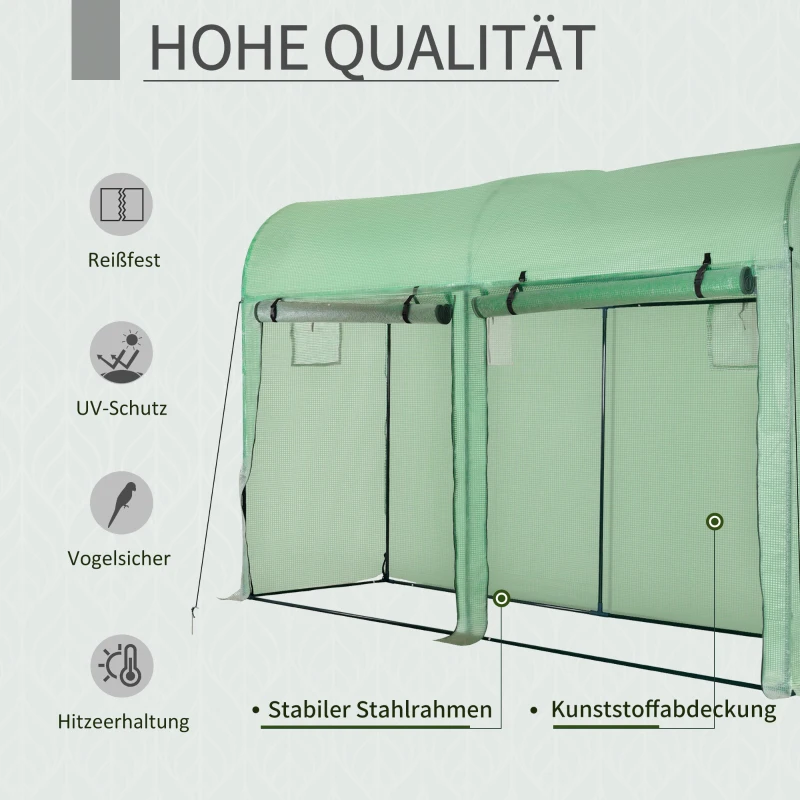 Outsunny Foliekas kas koude kas 4 ramen en 2 deuren groen staal PE