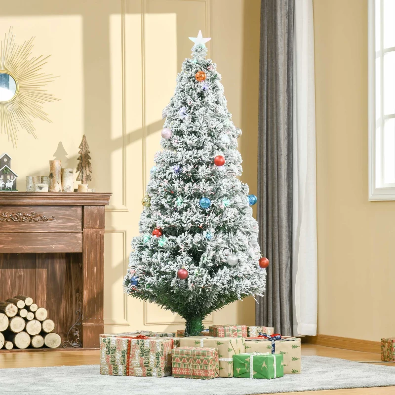 HOMCOM Árvore de Natal 180 cm Árvore de Natal Artificial com Aspecto Nevado Base de Metal 32 Luzes LED e 230 Ramos Ø82x180 cm Verde