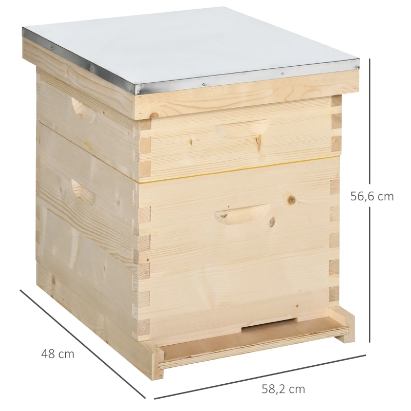 Outsunny Bienenbeute Bienenstock mit 20 Rähmchen aus Massivholz inklusive Gehäuse Imkereibedarf Natur 58,2 x 48 x 56,6 cm