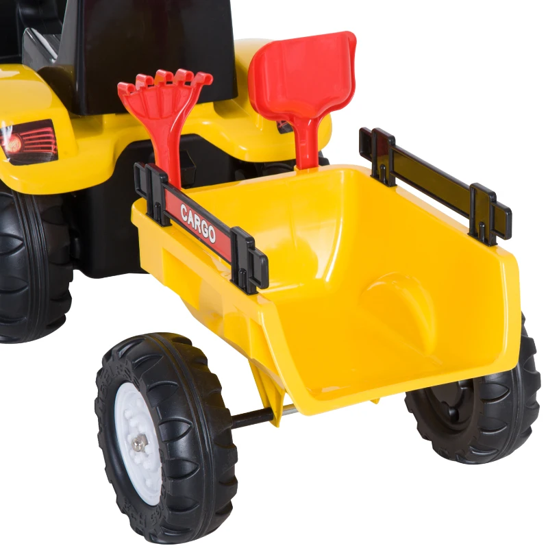 HOMCOM Trapauto met aanhanger tractor traptractor vanaf 3 Jaar speelgoed kinderen geel