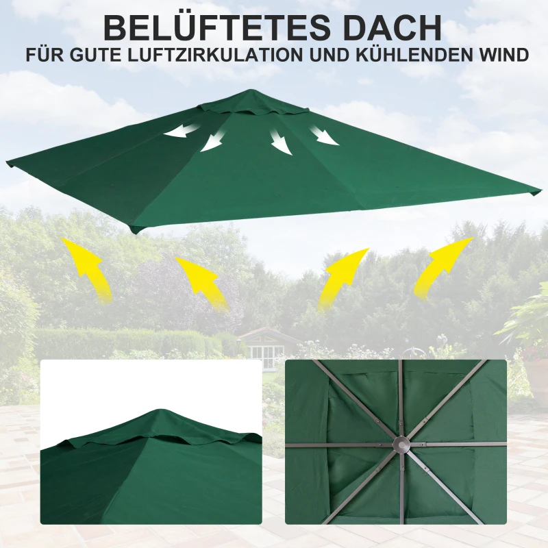 Outsunny partytentdak, vervangend dak voor partytent, partytentafdekking, polyester bescherming tegen de zon, groen 3 x 3 m