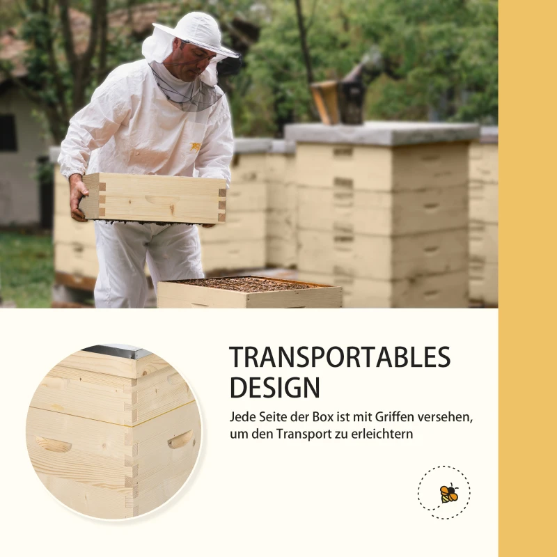 Outsunny Bienenbeute Bienenstock mit 20 Rähmchen aus Massivholz inklusive Gehäuse Imkereibedarf Natur 58,2 x 48 x 56,6 cm