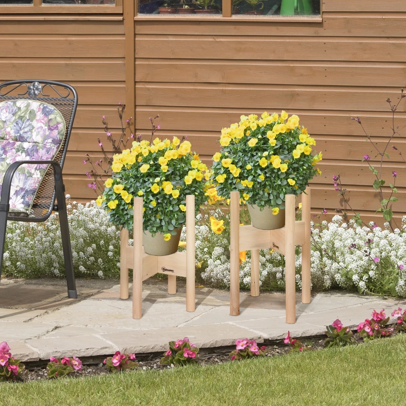 Set van 2 plantenstandaards voor buiten massief dennenhout natuurlijke kleur 18 x 18 x 35,4 cm
