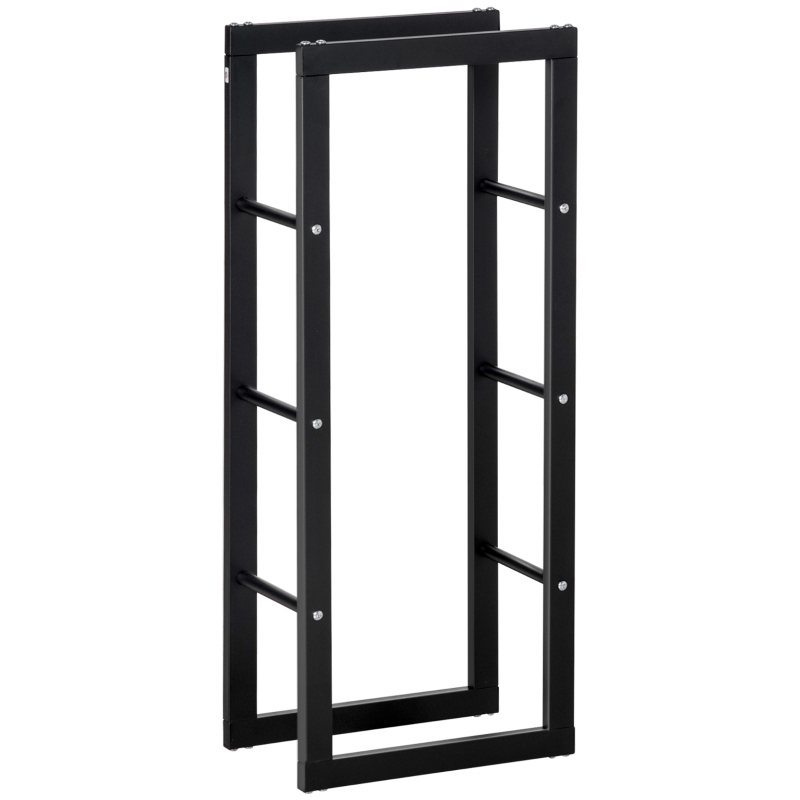 HOMCOM Stojak na drewno kominkowe Półka na drewno Pojemnik na drewno opałowe 100 kg Stal Czarny dł. 40 x szer. 25 x wys. 100 cm