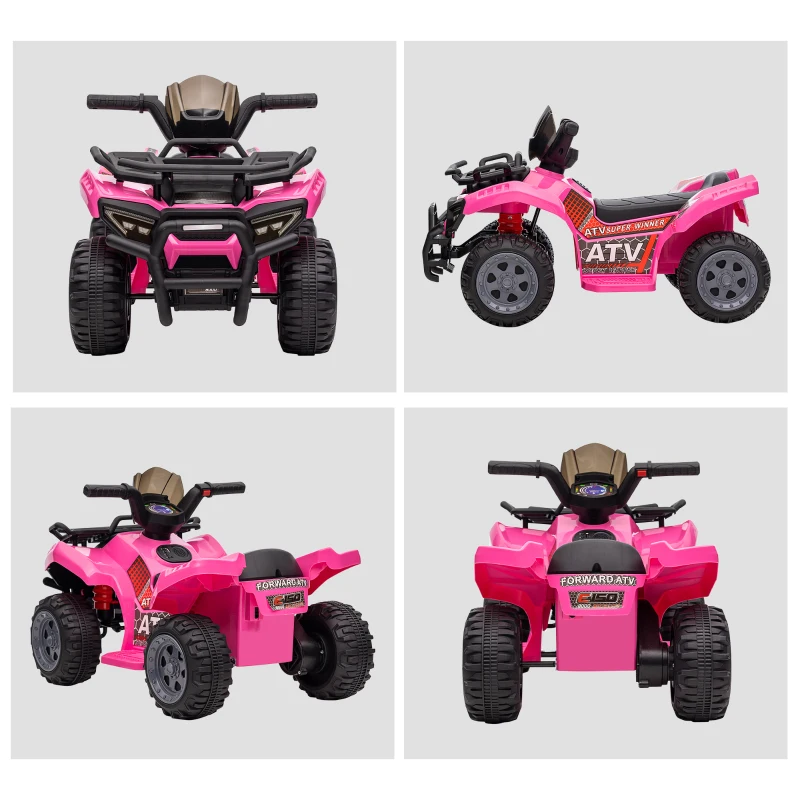 HOMCOM mini elektrische quad kinderen elektrische ATV kinderwagen LED koplamp kindervoertuig kindermotorfiets elektrische quad voor 18-36 maanden kinderen metaal PP kunststof roze 66 x 44 x 42 cm(m-8)