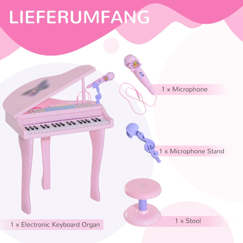 HOMCOM Kinderpiano piano keyboard muziekinstrument MP3 USB 37 toetsen met kruk(m-7)
