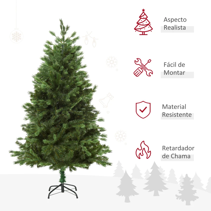 HOMCOM Árvore Artificial de Natal com Base Dobrável 696 Galhos PE Tridente e PVC Individual Árvore de Natal Decorativa Exterior Interior Φ90x180 cm Verde