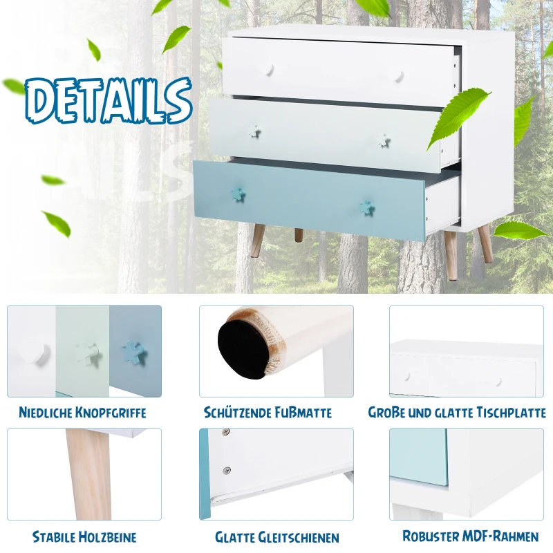 HOMCOM szafka dziecięca z 3 szufladami szafka dziecięca MDF niebieski