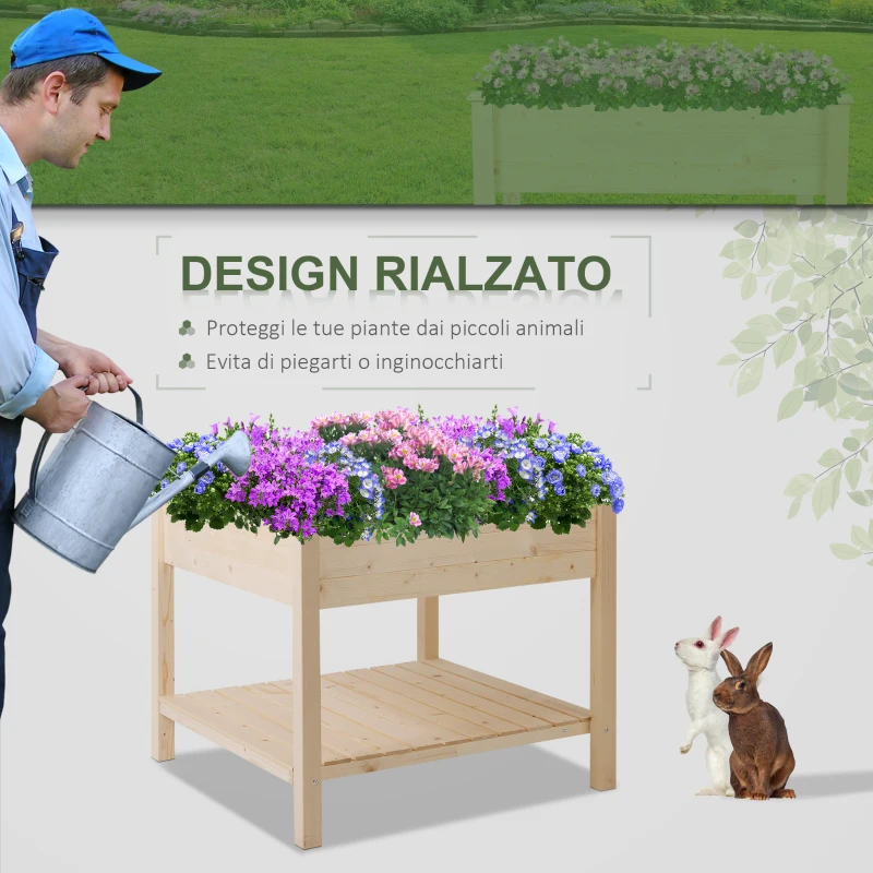 Outsunny Letto per Orto Rialzato, Orto Urbano Pensile Tavolo Porta Piante con Fodera in Tessuto per Giardino, 91x91x81cm, Legno