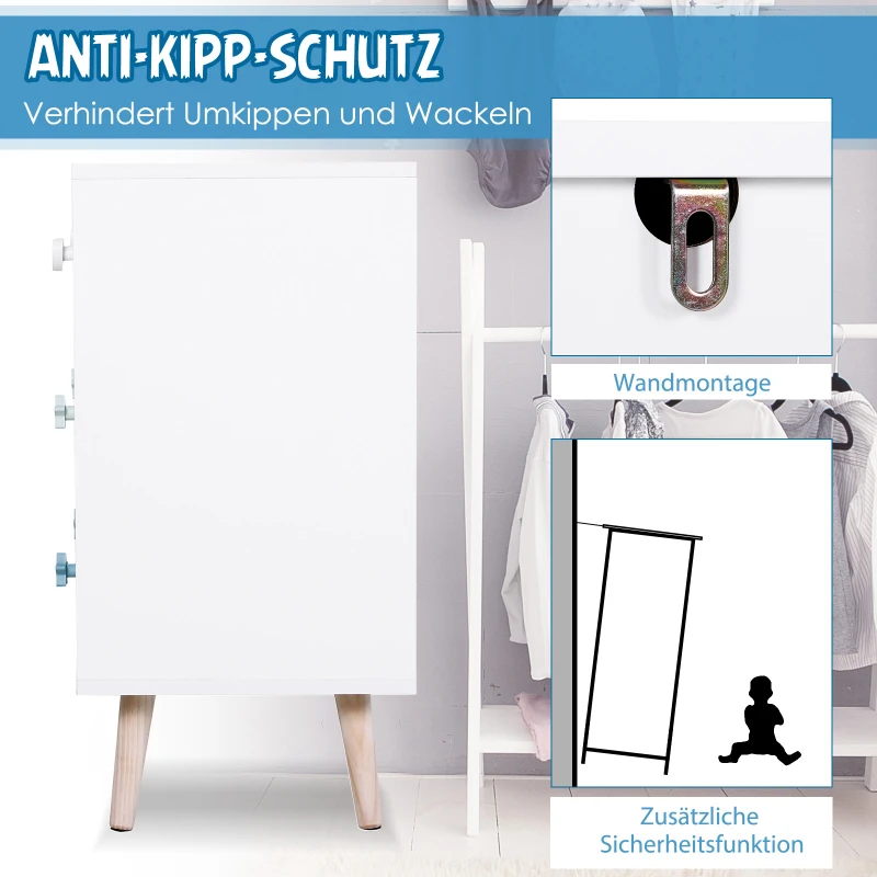 HOMCOM kinderkamerkast met 3 lades kinderkast opbergruimte MDF blauw