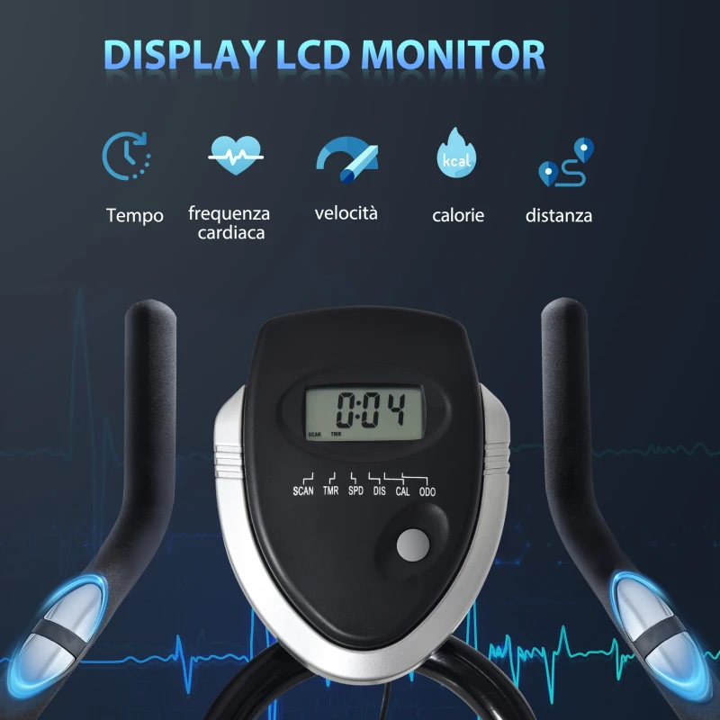 HOMCOM Cyclette da Casa per Allenamento in Acciaio Nero, Cyclette Professionale da Seduti Capacità 120 kg con Supporto per Cellulare, Monitor LCD, Manubrio e Resistenza Regolabile, Volano 10kg