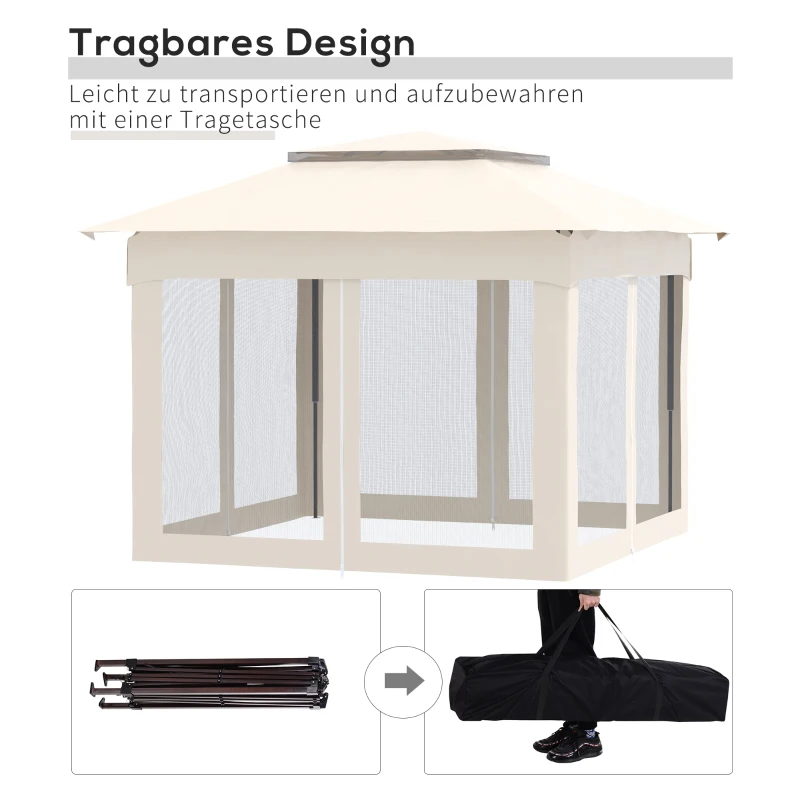 Outsunny Opvouwbare Gazebo Gazebo Tuintent met Zijwanden Pop Up Tent Wit