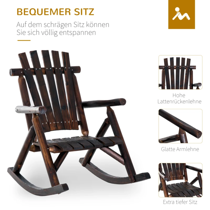 Outsunny schommelstoel met armleuningen, weerbestendig, massief hout donkerbruin