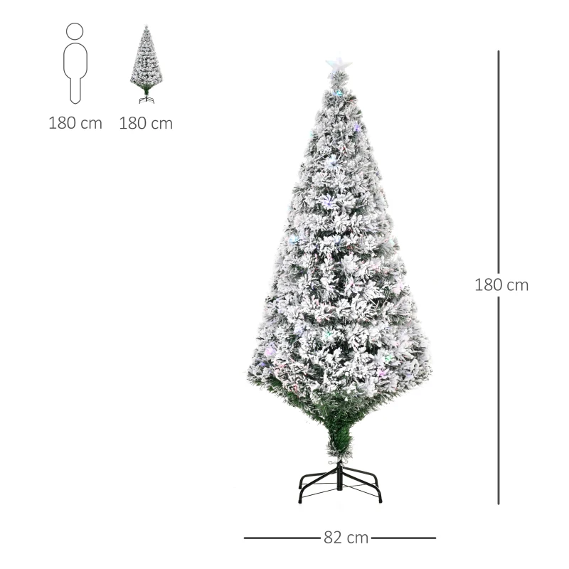 HOMCOM Árvore de Natal 180 cm Árvore de Natal Artificial com Aspecto Nevado Base de Metal 32 Luzes LED e 230 Ramos Ø82x180 cm Verde