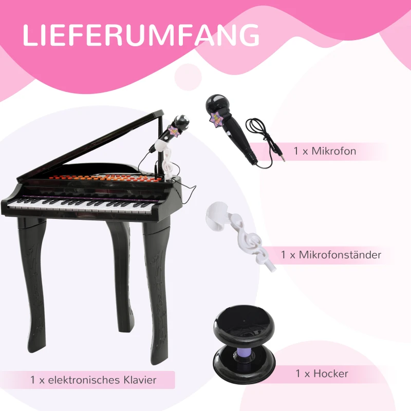 HOMCOM Kinderpiano piano keyboard muziekinstrument MP3 USB 37 toetsen met kruk