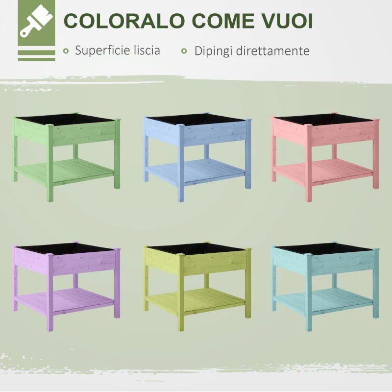 Outsunny Letto per Orto Rialzato, Orto Urbano Pensile Tavolo Porta Piante con Fodera in Tessuto per Giardino, 91x91x81cm, Legno