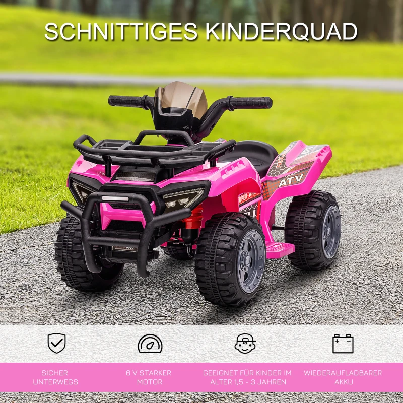 HOMCOM mini elektrische quad kinderen elektrische ATV kinderwagen LED koplamp kindervoertuig kindermotorfiets elektrische quad voor 18-36 maanden kinderen metaal PP kunststof roze 66 x 44 x 42 cm(m-4)