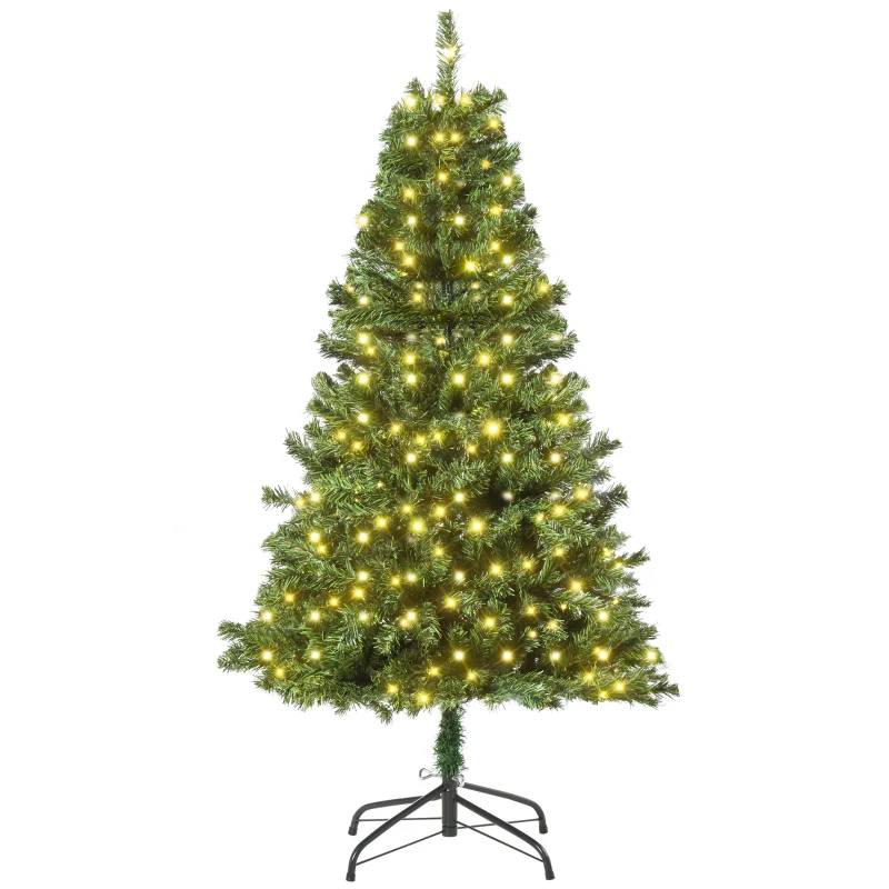 HOMCM Árvore de Natal Artificial com 490 Ramos 170 Luzes LED e Base Dobrável de Metal para Interior Ø75x150 cm Verde