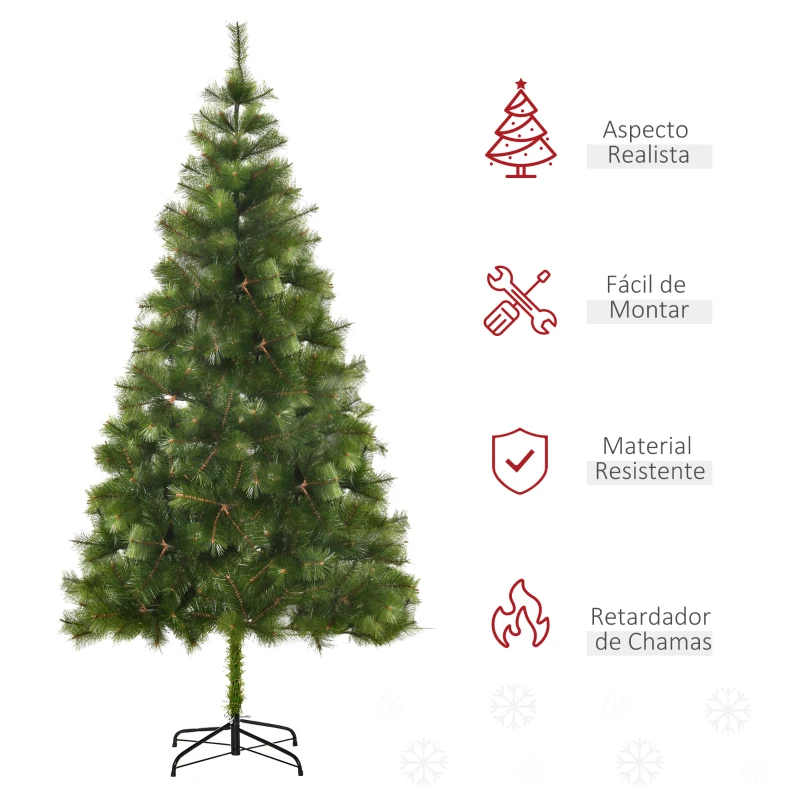 HOMCOM Árvore de Natal 210cm Árvore de Natal Artificial com 505 Ramos e Suporte Metálico Ø90x210cm Verde