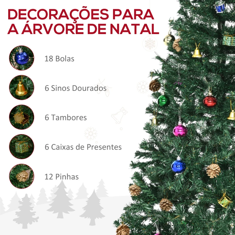 HOMCOM Árvore de Natal Artificial 150cm Ignífugo com 420 Ramos 48 Decorações Folhas de PVC e Suporte Metálico Verde