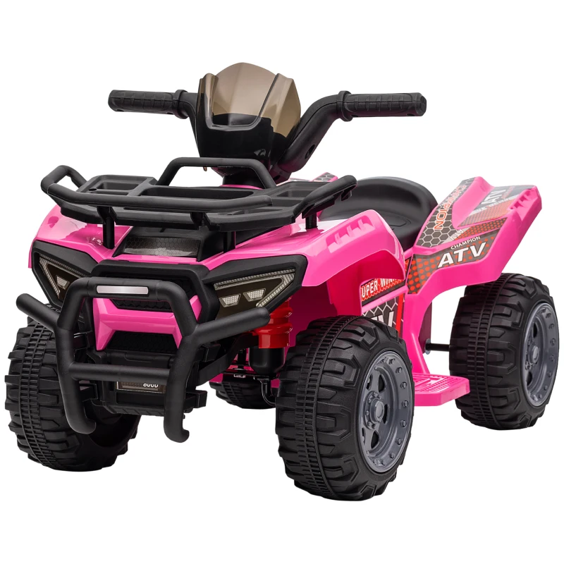 HOMCOM mini elektrische quad kinderen elektrische ATV kinderwagen LED koplamp kindervoertuig kindermotorfiets elektrische quad voor 18-36 maanden kinderen metaal PP kunststof roze 66 x 44 x 42 cm(m-11)
