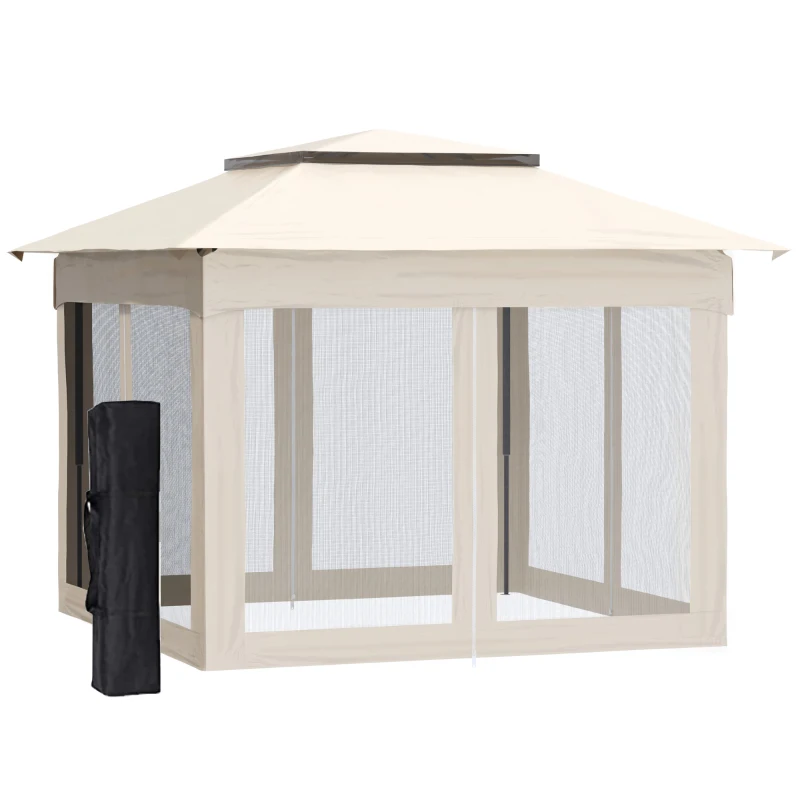 Outsunny Opvouwbare Gazebo Gazebo Tuintent met Zijwanden Pop Up Tent Wit